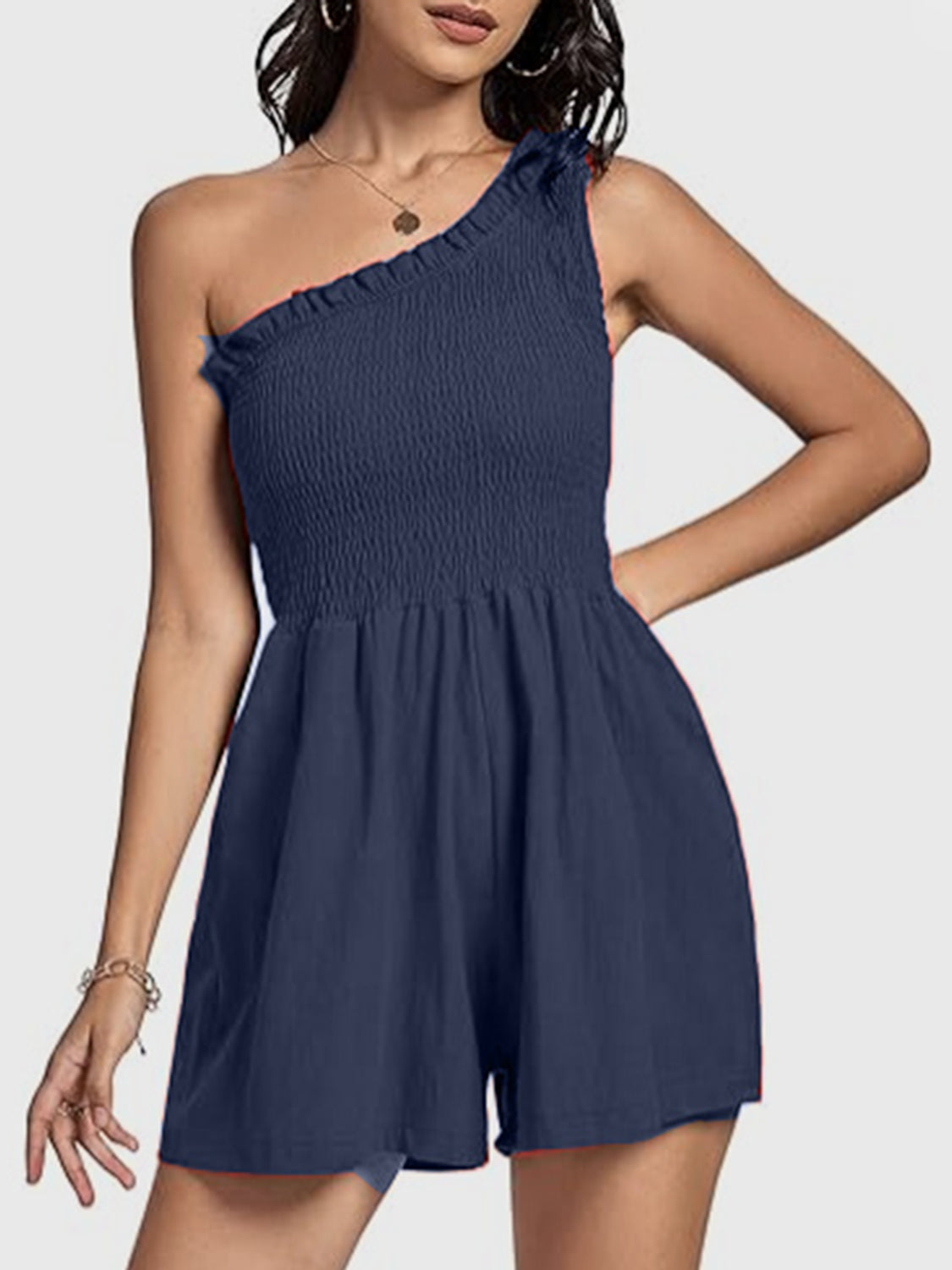 Smocked Single Shoulder Romper