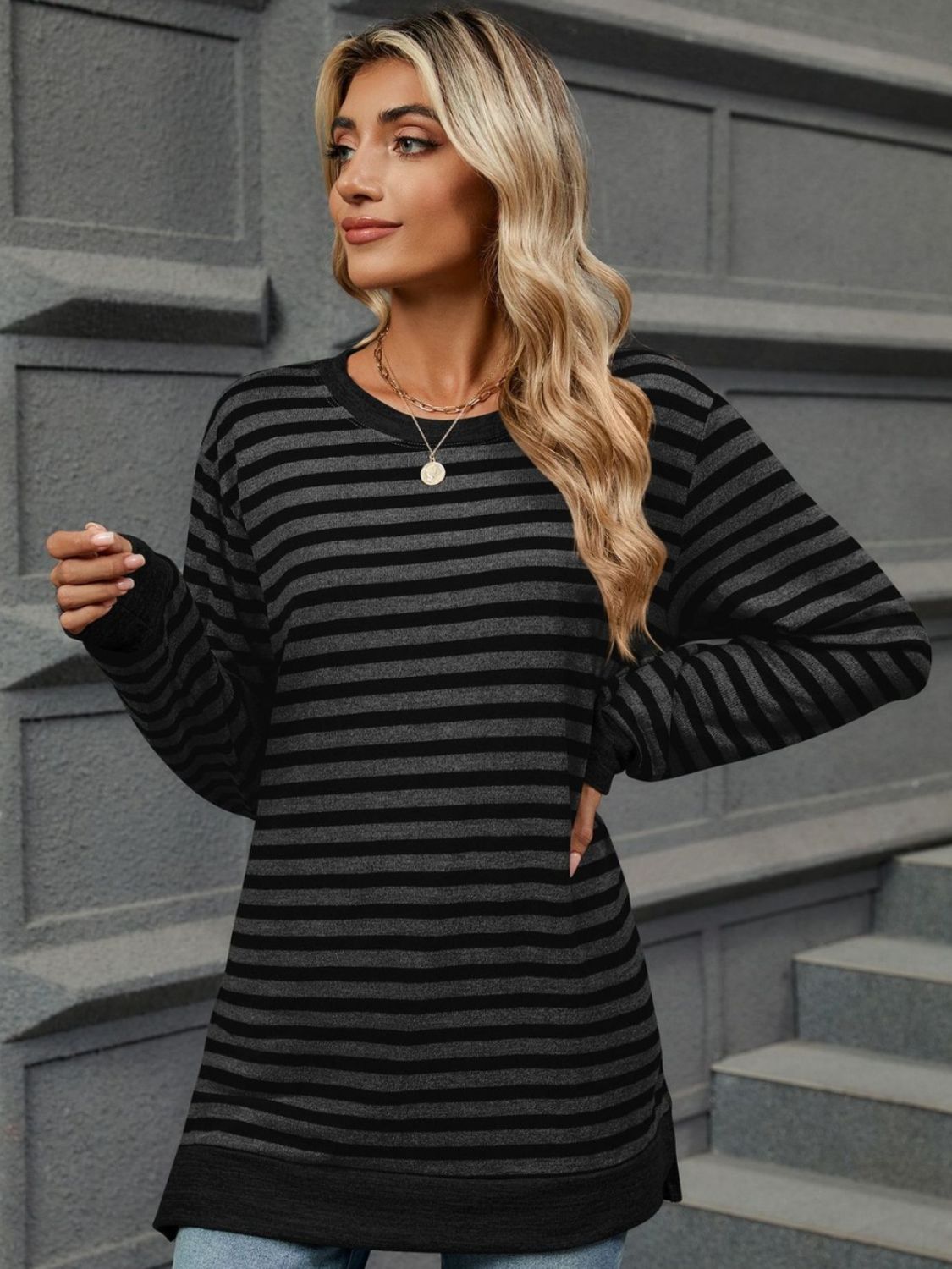 Striped Round Neck Long Sleeve T-Shirt