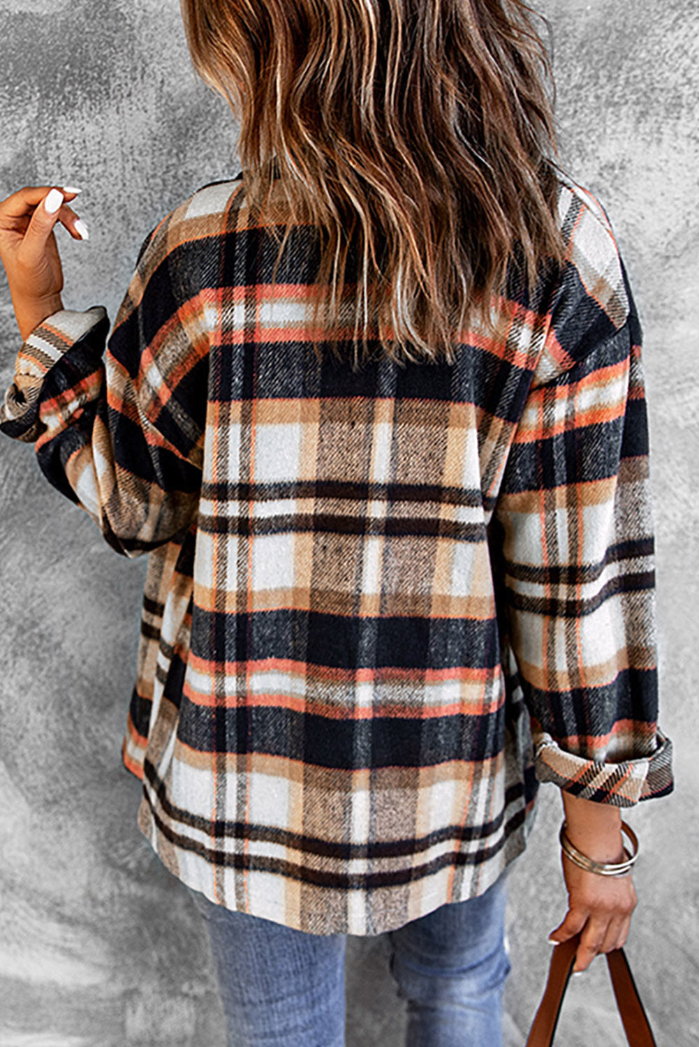 Plaid Button Front Shirt Jacket with Breast Pockets