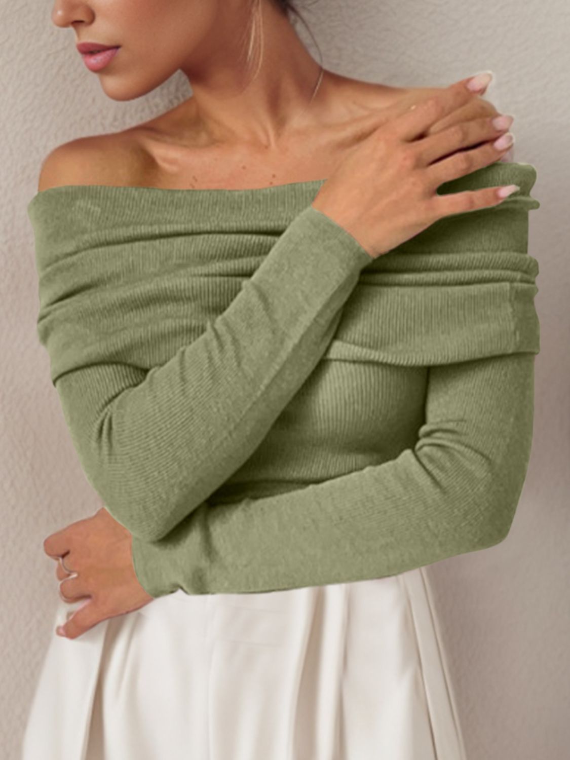 Off-Shoulder Long Sleeve Sweater