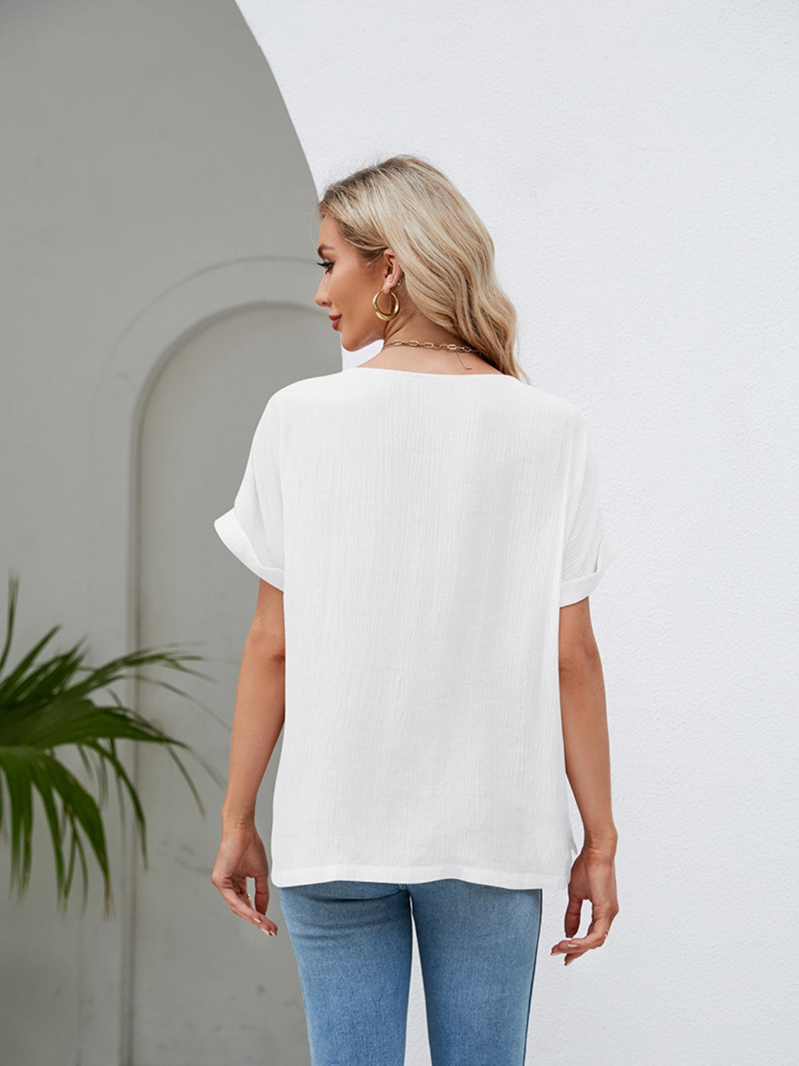 Round Neck Short Sleeve Blouse