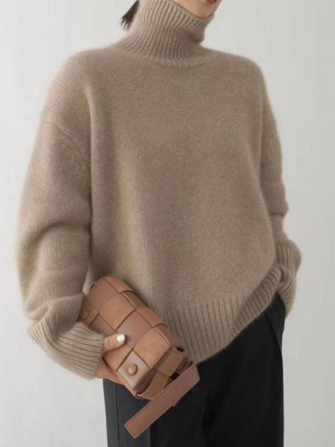 Turtleneck Dropped Shoulder Long Sleeve Sweater